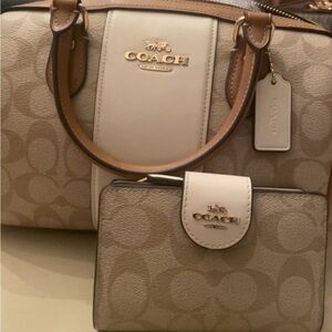 Coach Cream and Brown Signature Satchel